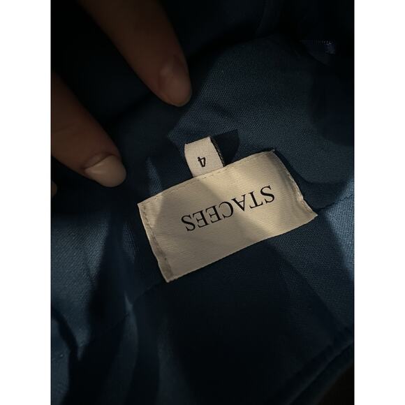 NEW Stacees Size 4 Women Pleated Sheath Mini Dress Prom Formal Evening Teal KA17 - Picture 6 of 9